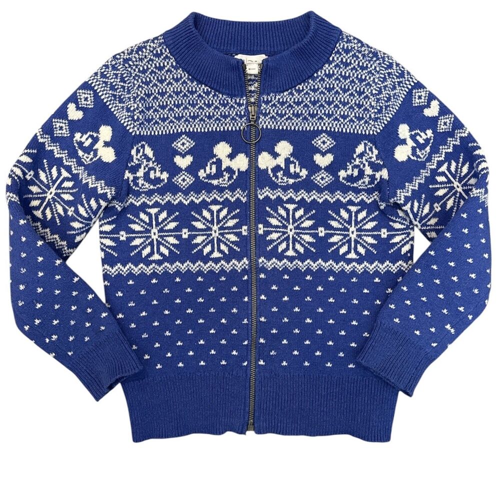 Disney X Gap Sweater Jacket kids Size M Mickey & Minnie Mouse Blue Fair Isle